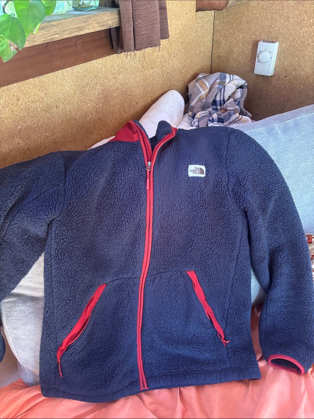 The North Face Navy Sherpa Fleece Jacket with Red Accents